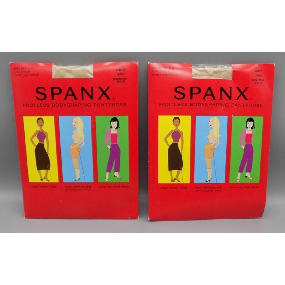 2 New SPANX Size D Nude Footless Bodyshaping Pantyhose Vintage Drag